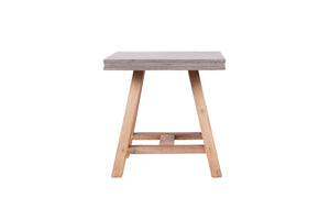 22" Concrete and Solid Acacia Wood End Table