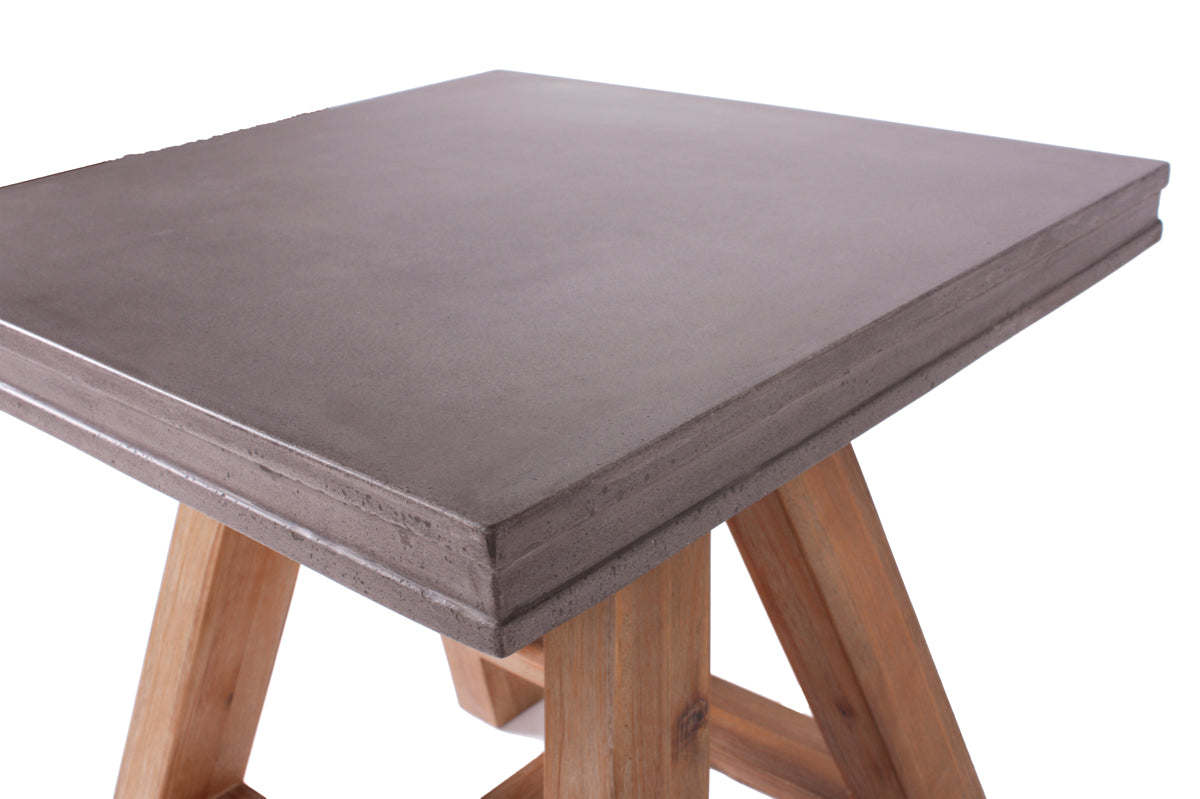 22" Concrete and Solid Acacia Wood End Table