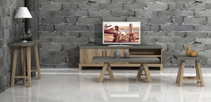 22" Concrete and Solid Acacia Wood End Table