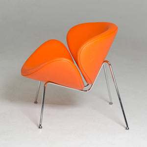 28" Orange Leatherette and Metal Accent Chair