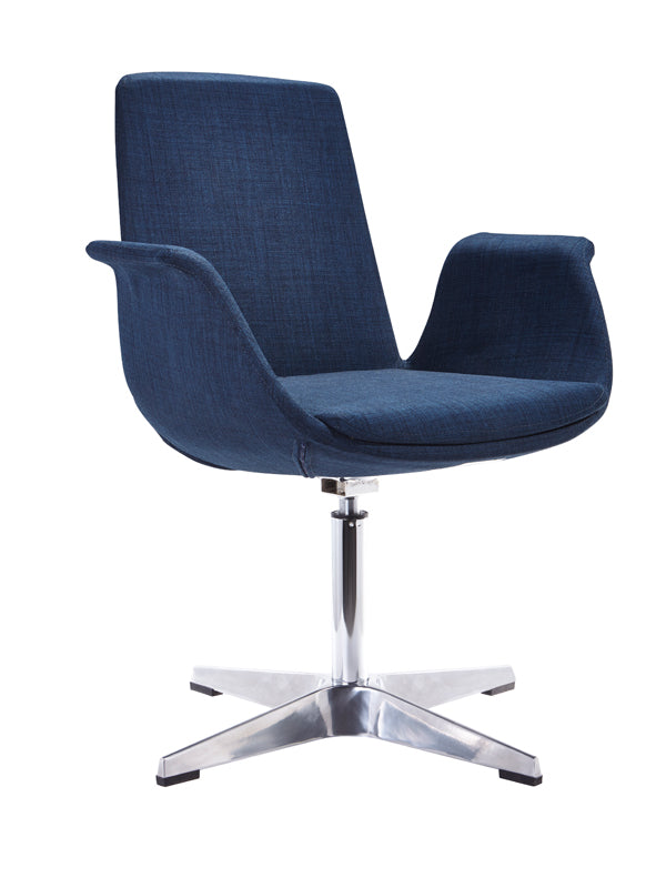 35" Blue Fabric  Polyester  and Aluminum Accent Chair