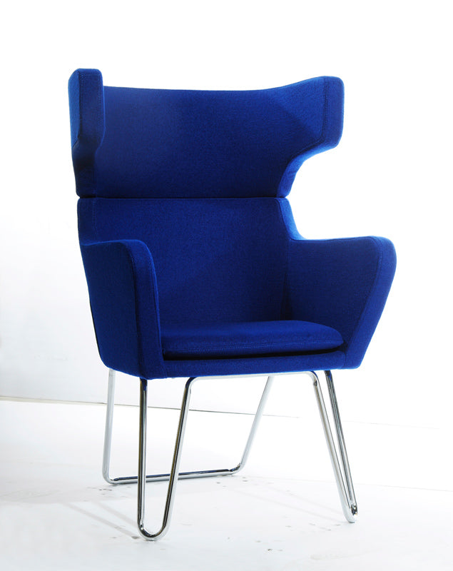 43" Blue Fabric  Wool  and Polyester Lounge Chair