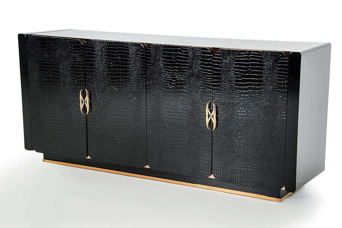 32" Black Crocodile and Rosegold MDF Buffet