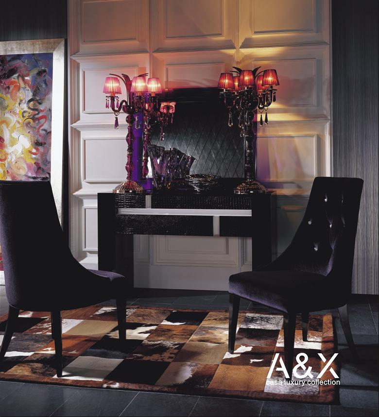 Two 40" Black Velour Fabric and Wood Dining Chairs