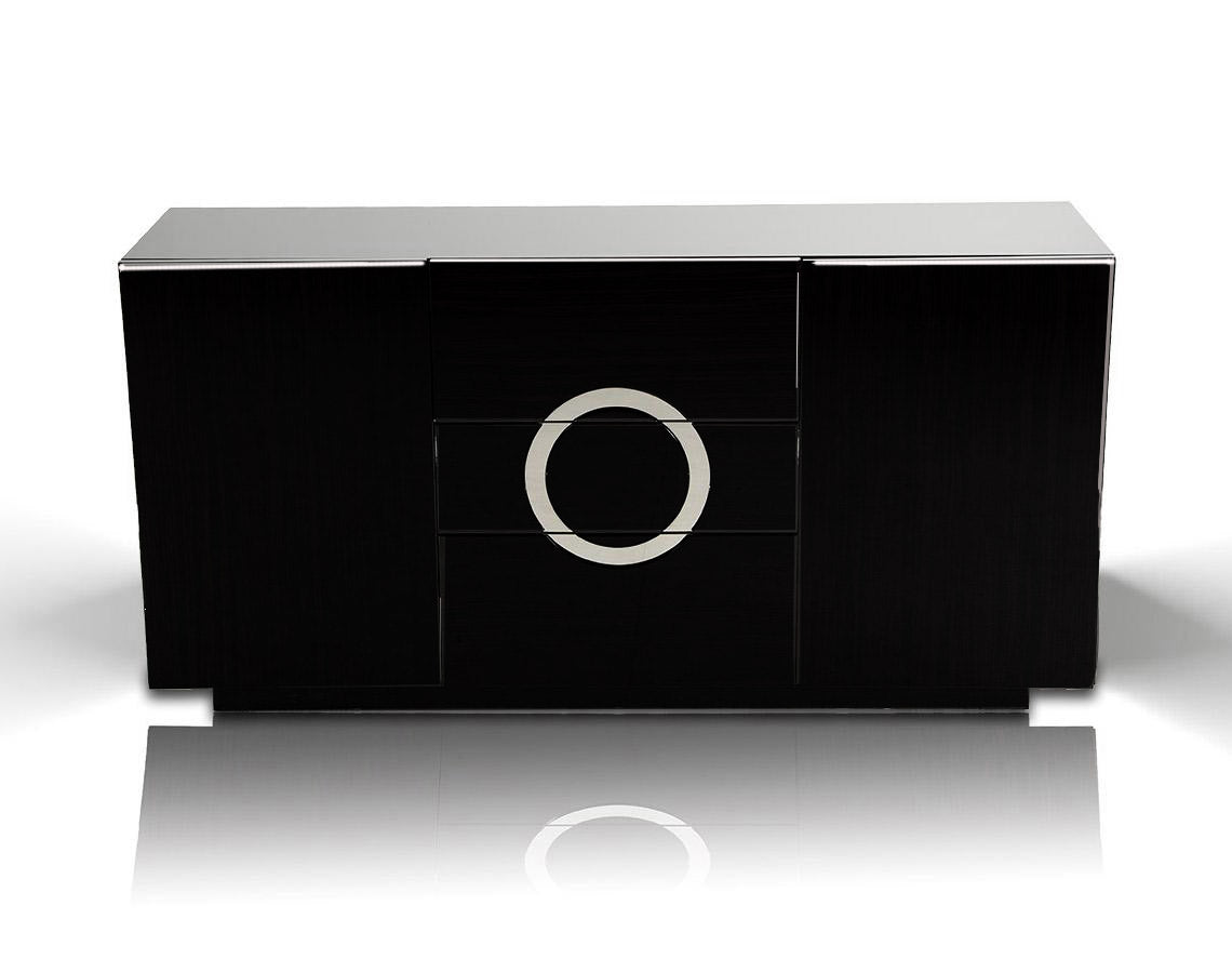 33" Black Lacquer MDF Buffet with 2 Doors and 3 Drawers