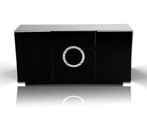 33" Black Lacquer MDF Buffet with 2 Doors and 3 Drawers