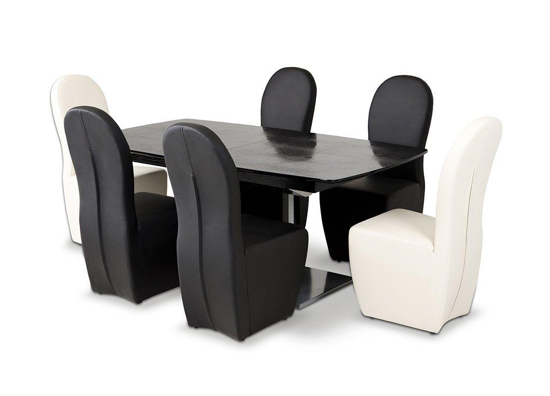 30" Black Crocodile MDF  Hardwood  and Metal Dining Table