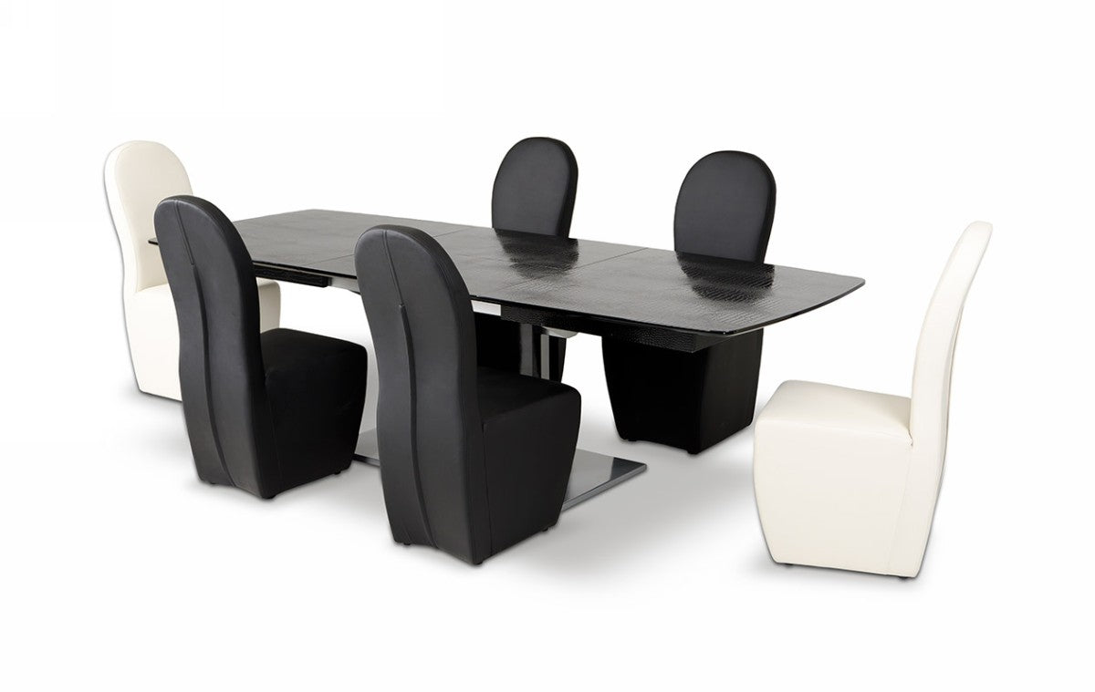 30" Black Crocodile MDF  Hardwood  and Metal Dining Table