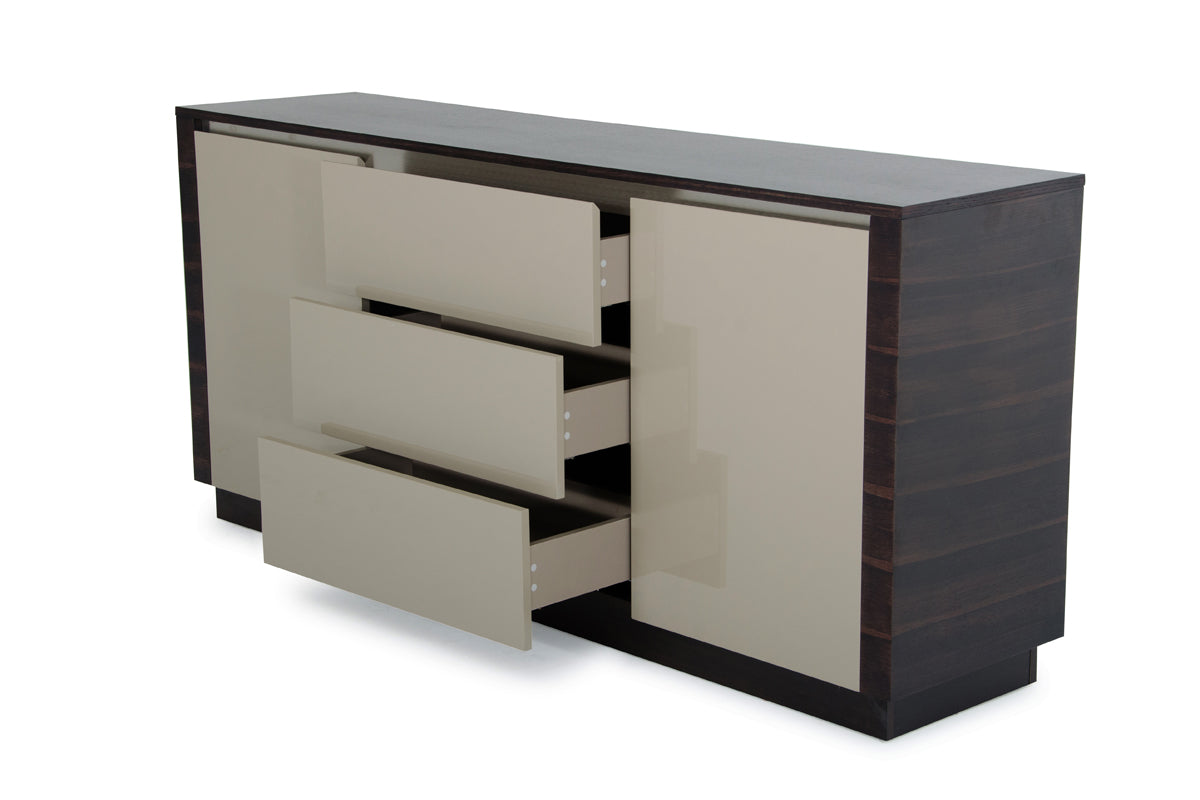 33" Oak and Grey Gloss Veneer and MDF Buffet