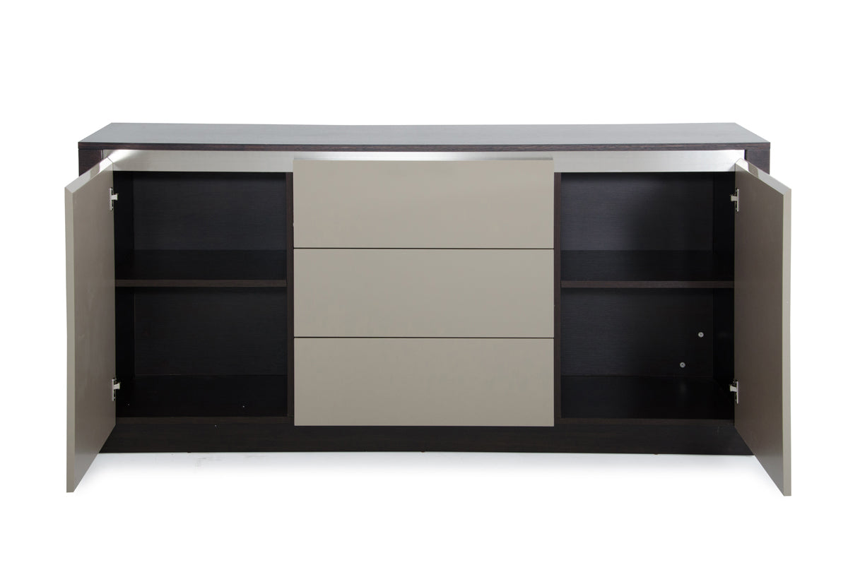 33" Oak and Grey Gloss Veneer and MDF Buffet