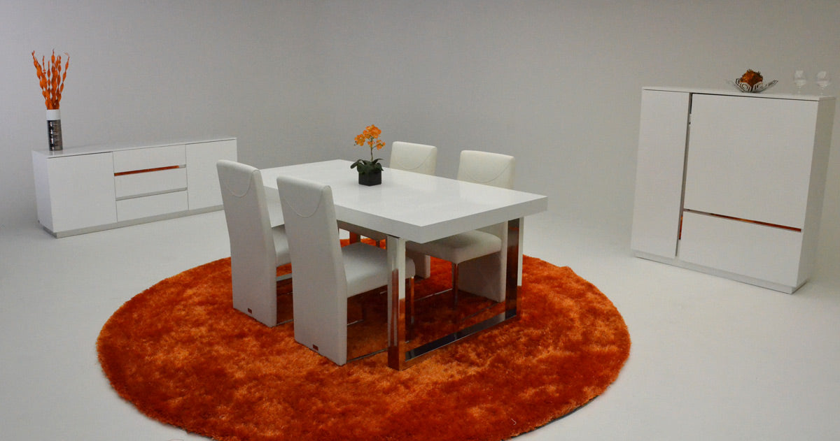 30" White MDF Extendable Dining Table with Stainless Steel Legs