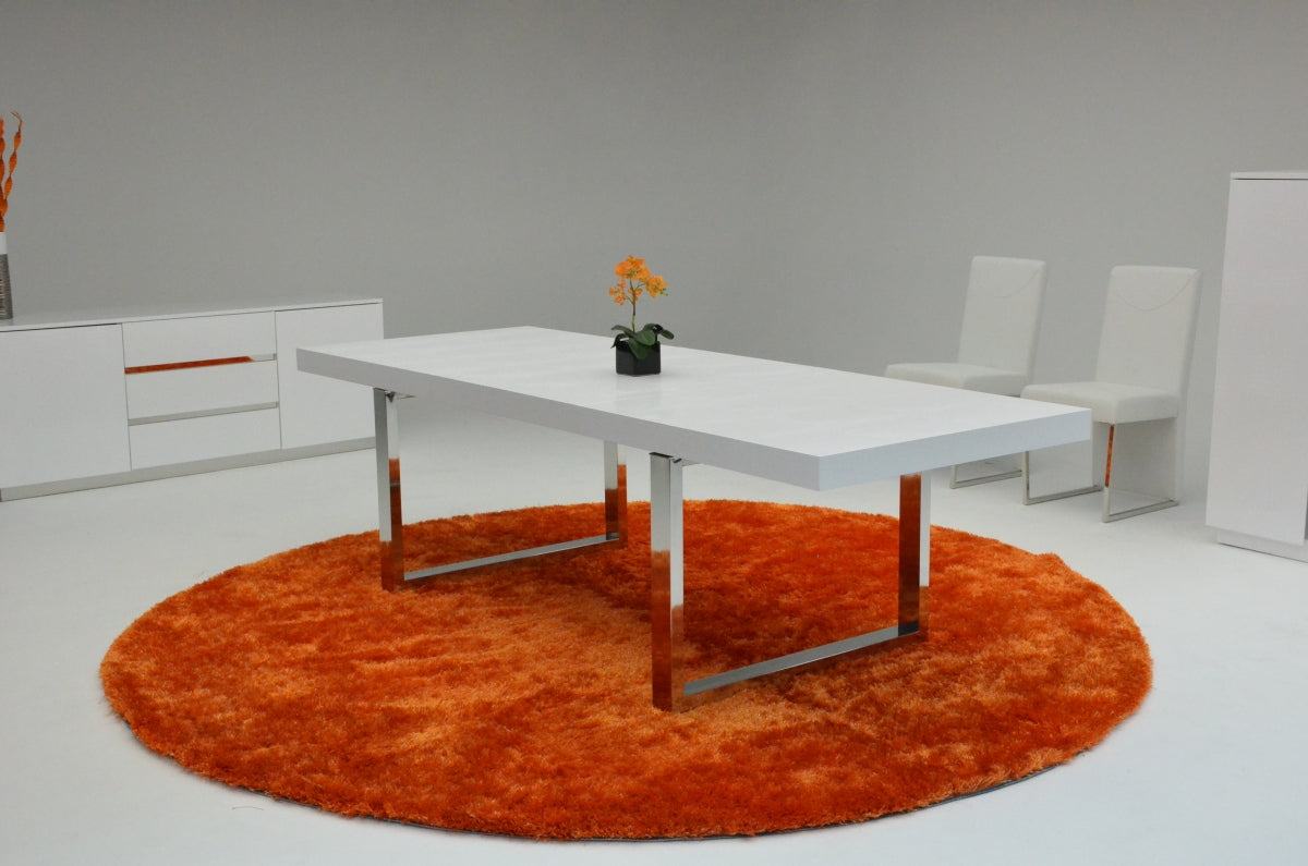 30" White MDF Extendable Dining Table with Stainless Steel Legs