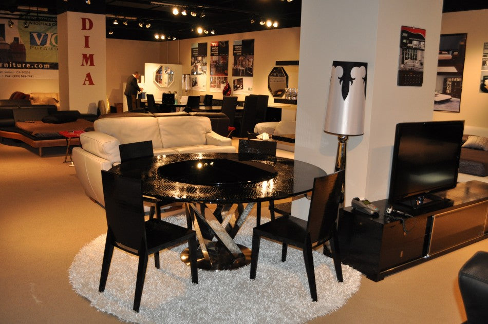 31" Black Crocodile Lacquer Stainless Steel and Glass Table