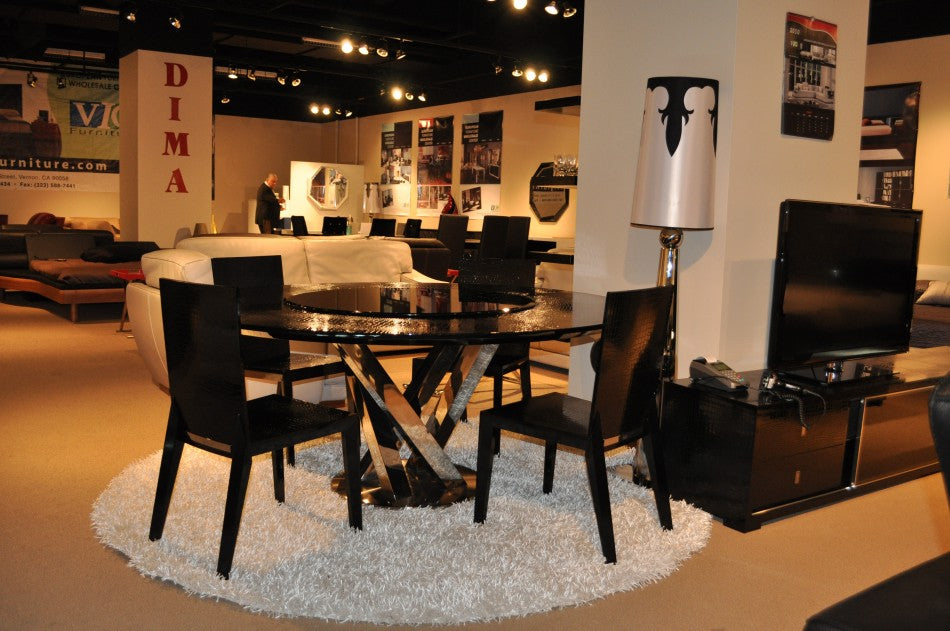 31" Black Crocodile Lacquer Stainless Steel and Glass Table