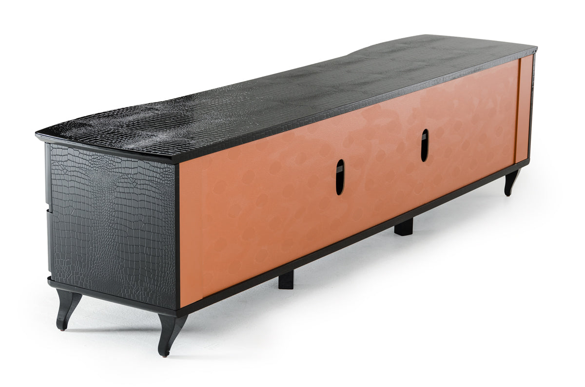 22" Black Crocodile Lacquer Glass TV Cabinet