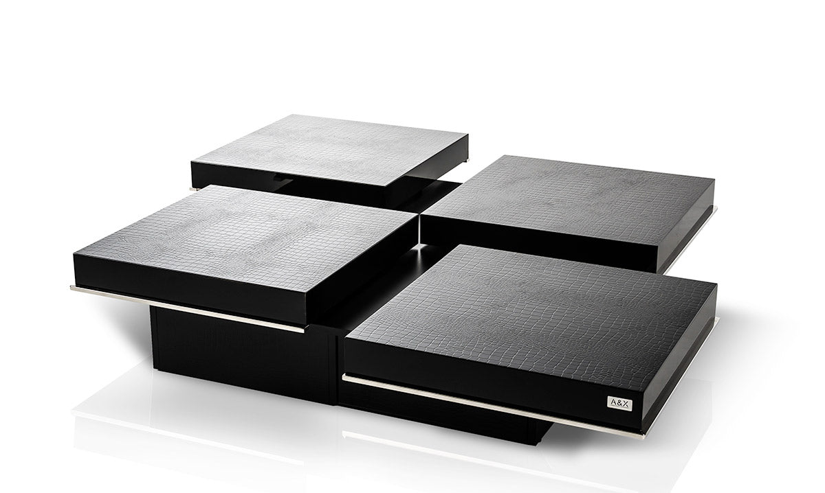12" Black Gloss Coffee Table with Pull Out Squares