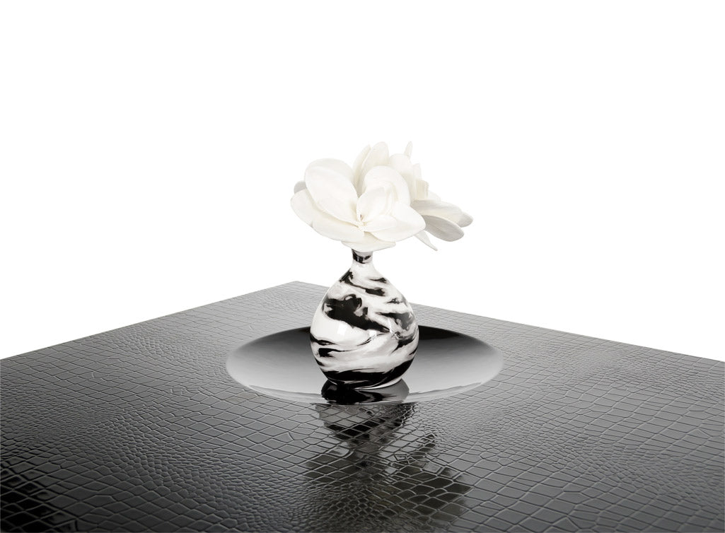 14.5" Black Crocodile Lacquer Coffee Table  with 2 Drawers