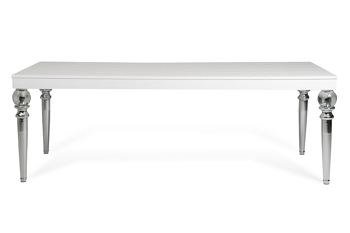 31" White Crocodile Dining Table with Crystal Clear Legs