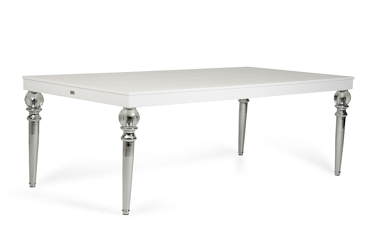 31" White Crocodile Dining Table with Crystal Clear Legs