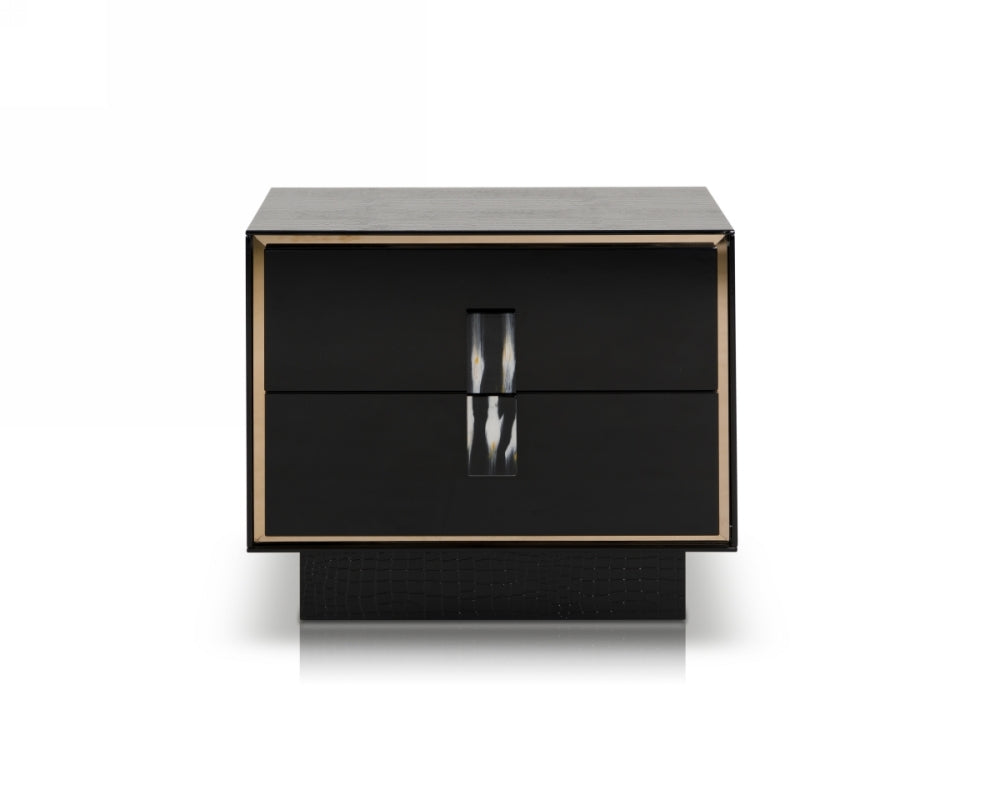 21" Black MDF and Steel Nightstand with Two Drawers