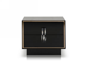 21" Black MDF and Steel Nightstand with Two Drawers