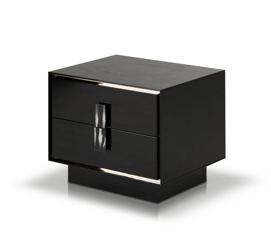 21" Black MDF and Steel Nightstand with Two Drawers