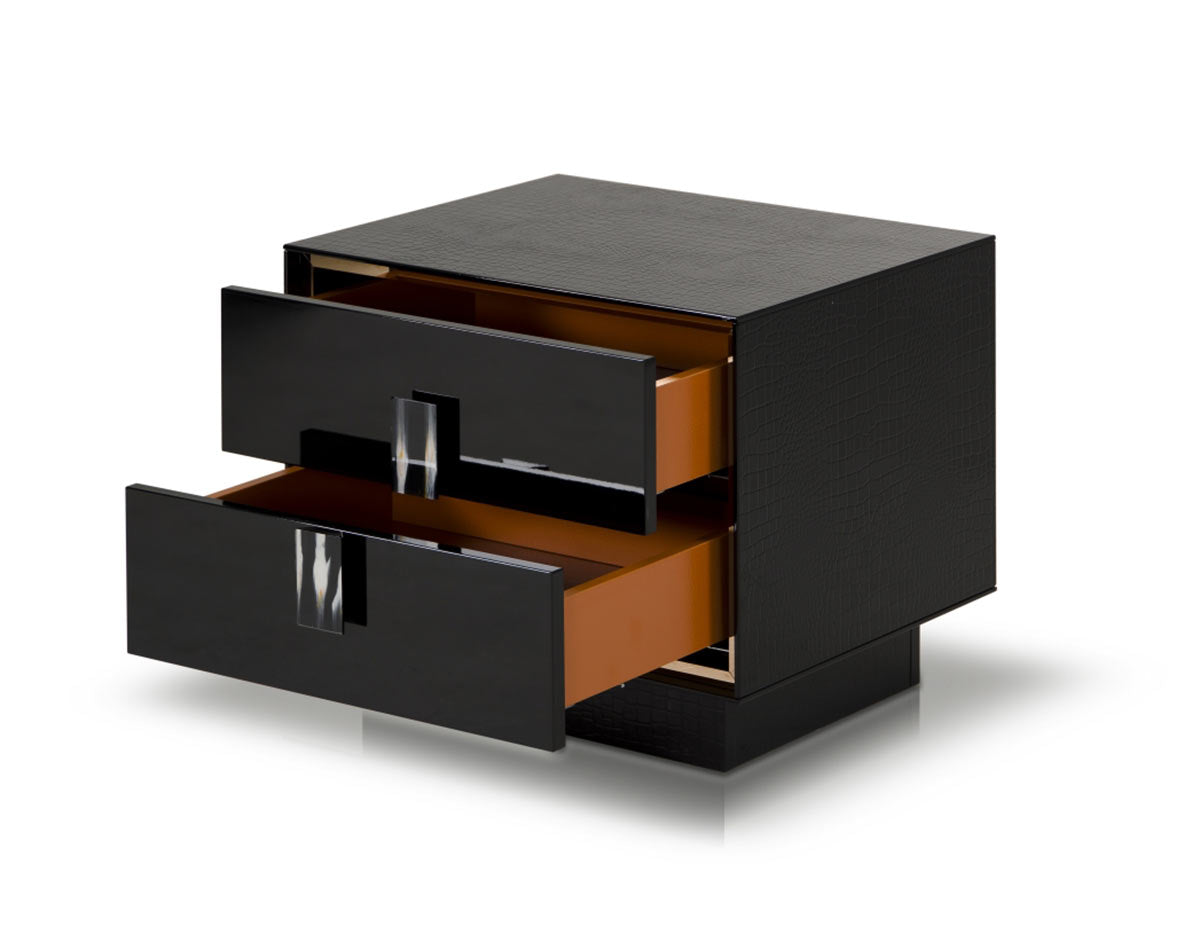 21" Black MDF and Steel Nightstand with Two Drawers