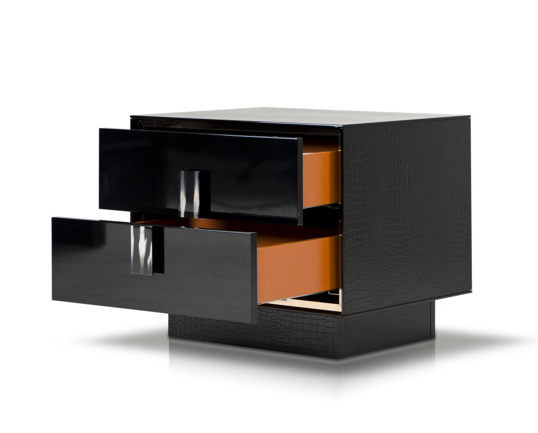 21" Black MDF and Steel Nightstand with Two Drawers