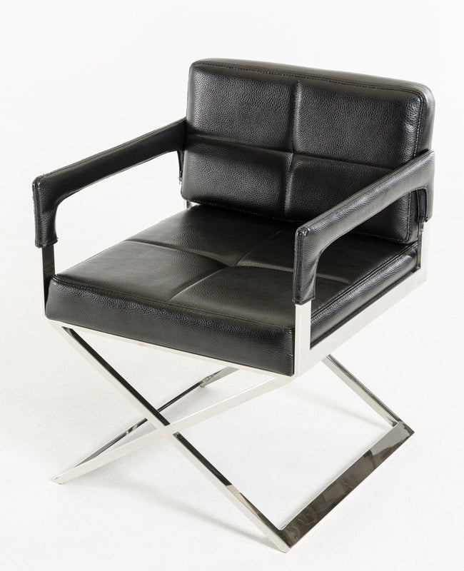 30" Black Bonded Leather and Metal Accent Chair