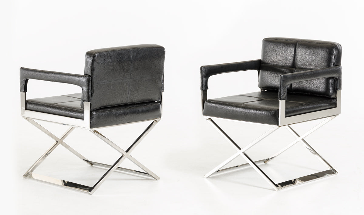 30" Black Bonded Leather and Metal Accent Chair