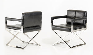 30" Black Bonded Leather and Metal Accent Chair