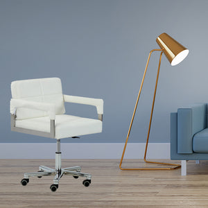 29" White Bonded Leather and Steel Office Chair