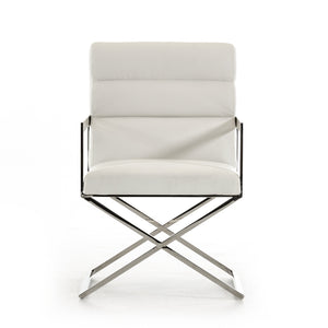 24" White Leatherette and Stainless Steel Dining Chair
