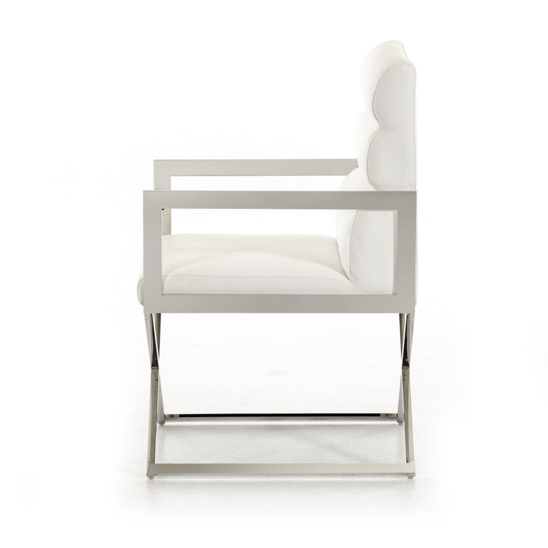 24" White Leatherette and Stainless Steel Dining Chair