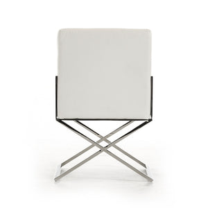 24" White Leatherette and Stainless Steel Dining Chair