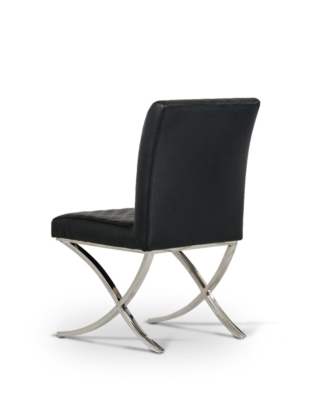 36" Black Leatherette and Stainless Steel Dining Chair