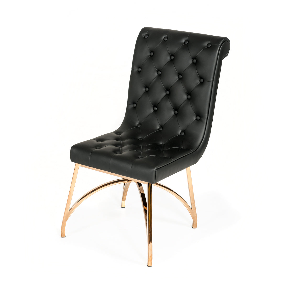 37" Black Leatherette and Rosegold Stainless Steel Dining Chair