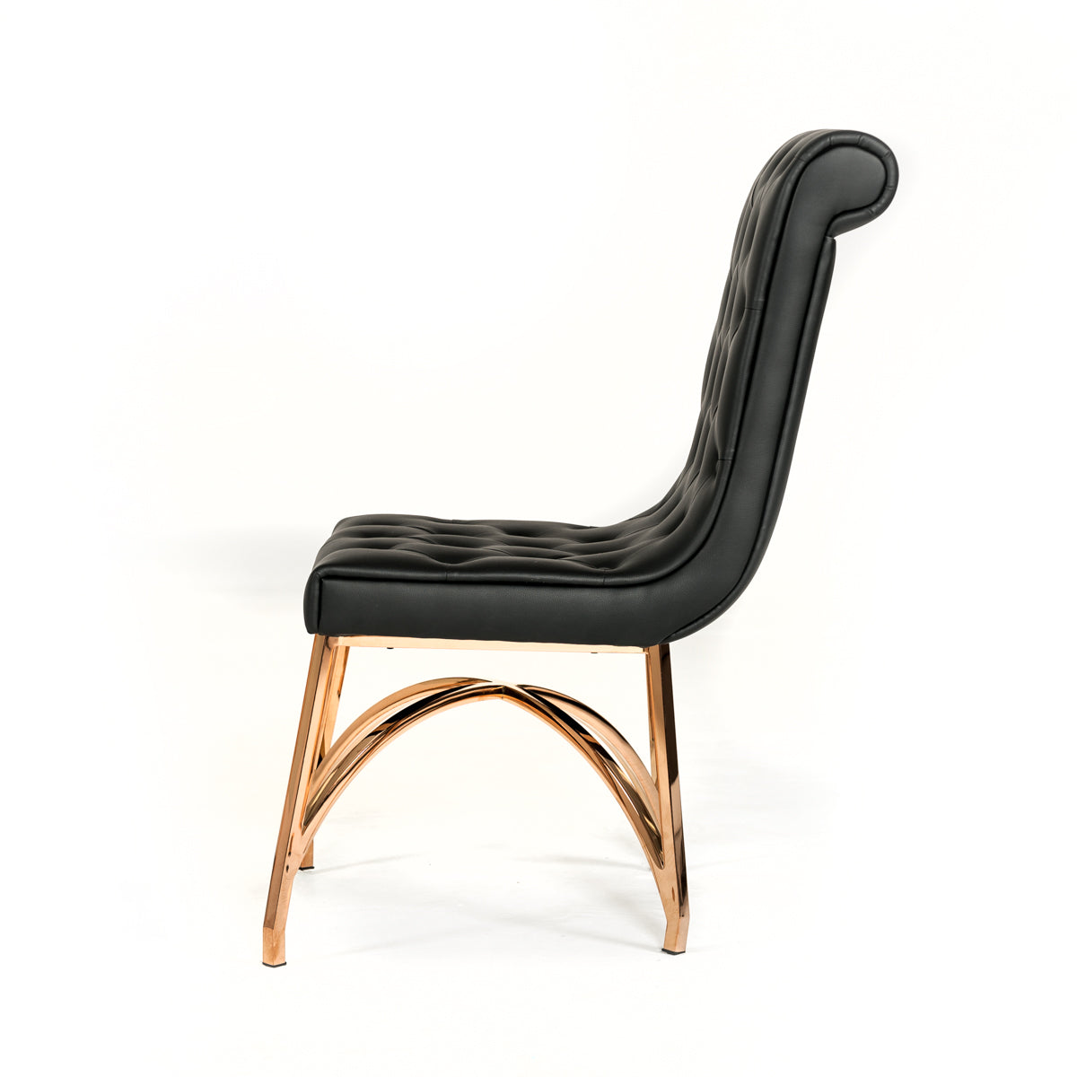 37" Black Leatherette and Rosegold Stainless Steel Dining Chair