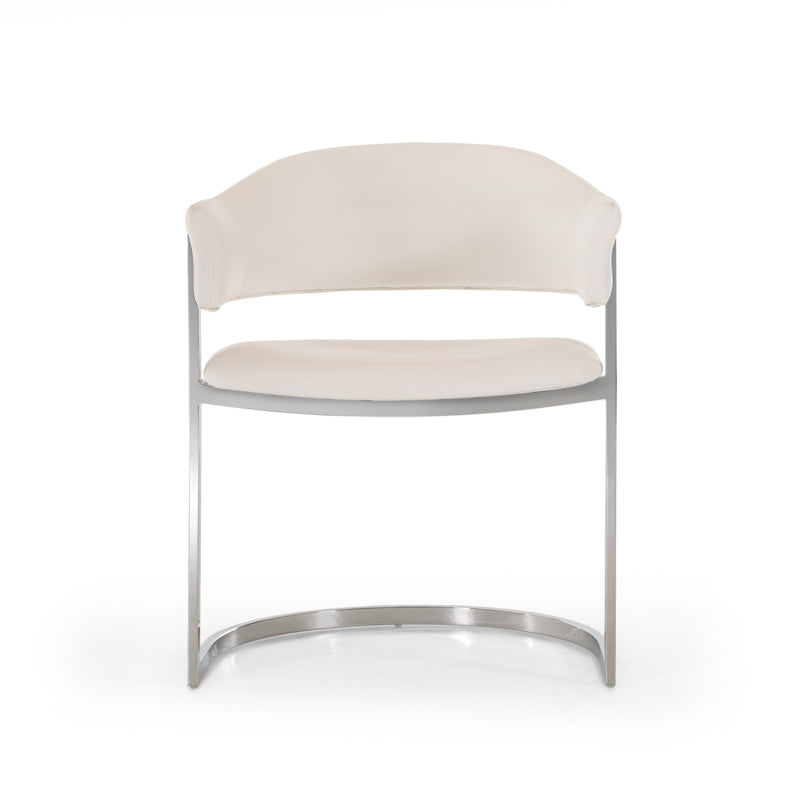 30" White Leatherette and Stainless Steel Dining Chair