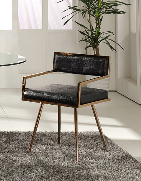 30" Black Leatherette and Rosegold Stainless Steel Dining Chair