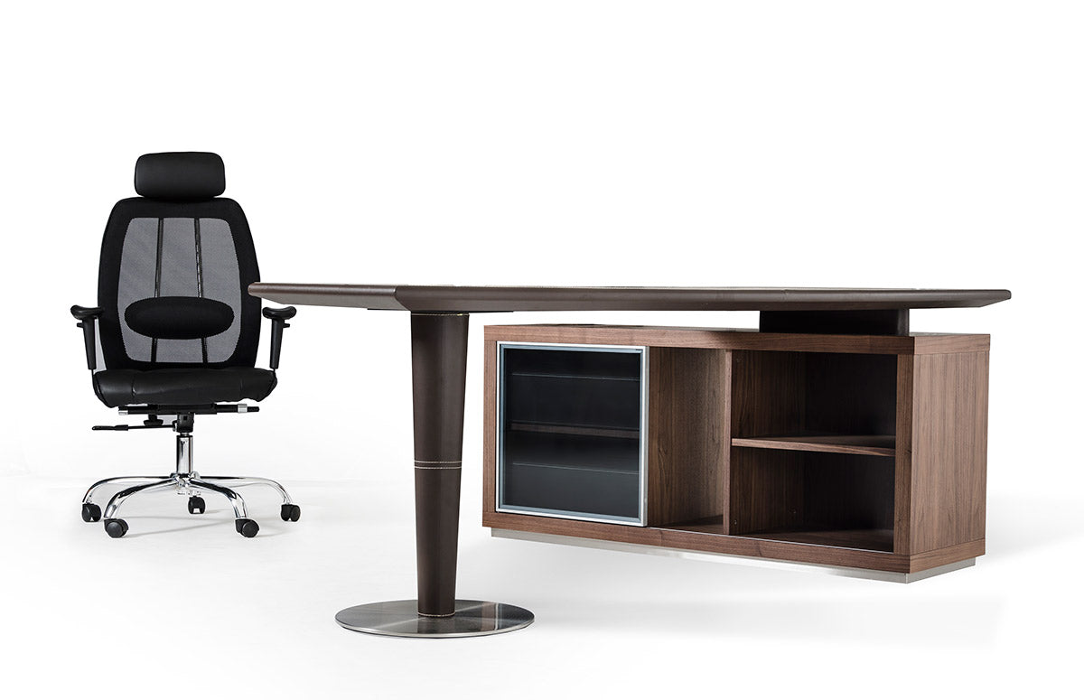 29.5" Leatherette and Veneer Office Desk with a Side Storage Cabinet