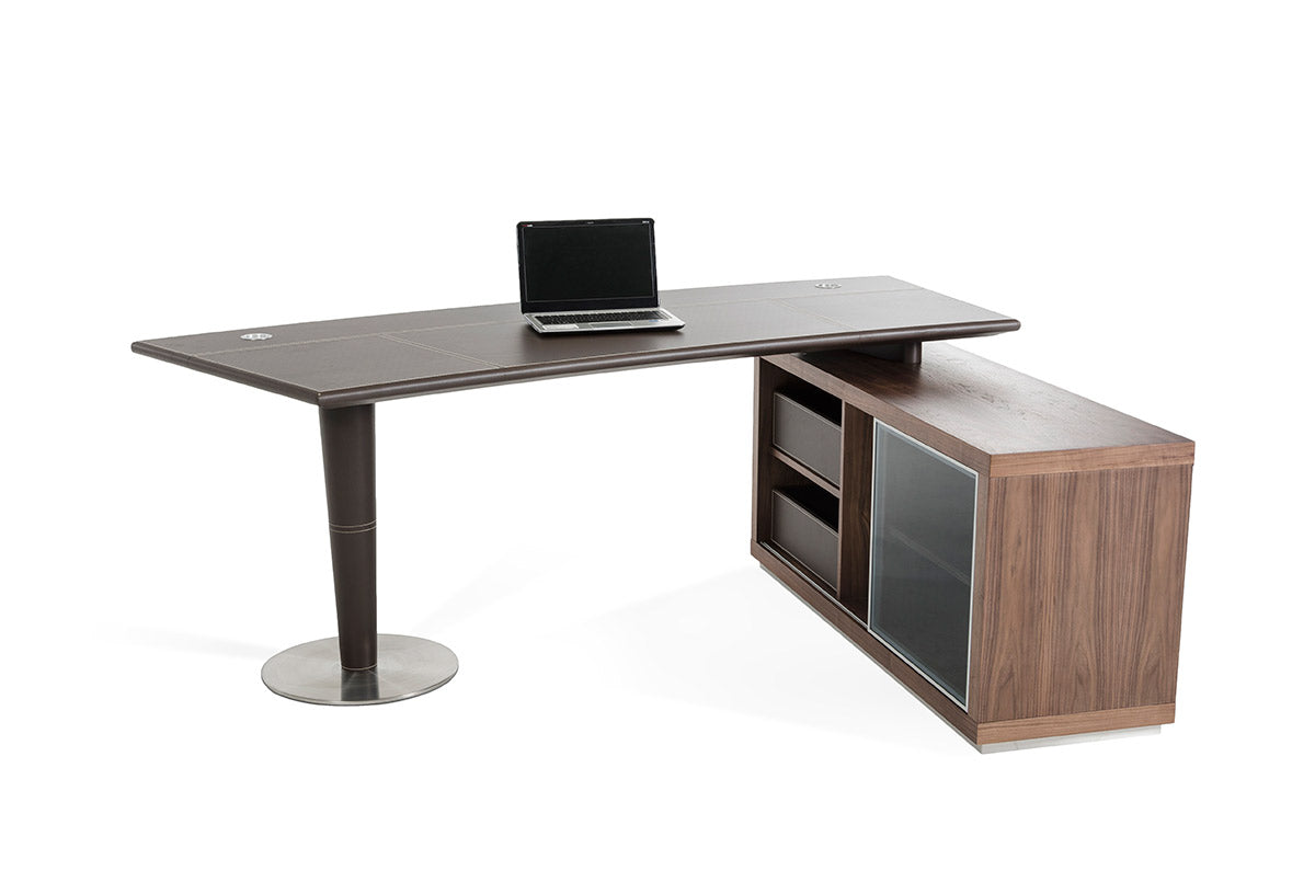 29.5" Leatherette and Veneer Office Desk with a Side Storage Cabinet