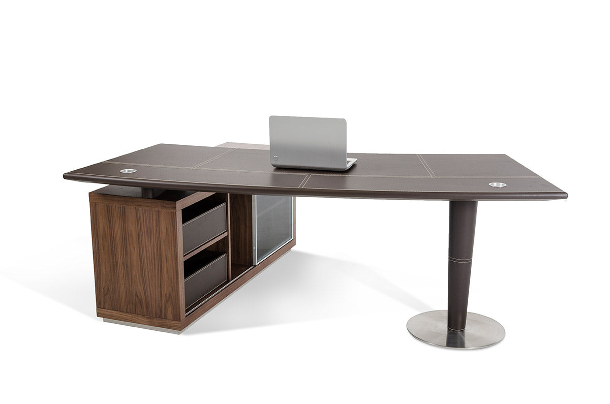 29.5" Leatherette and Veneer Office Desk with a Side Storage Cabinet