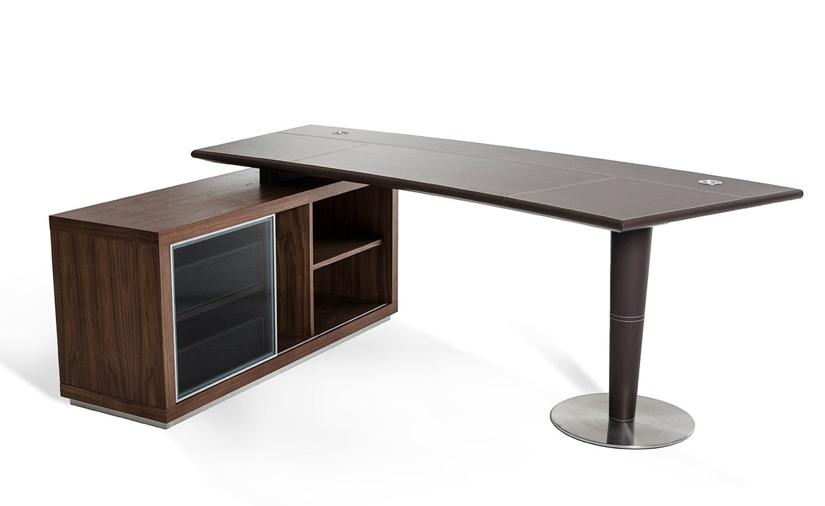 29.5" Leatherette and Veneer Office Desk with a Side Storage Cabinet