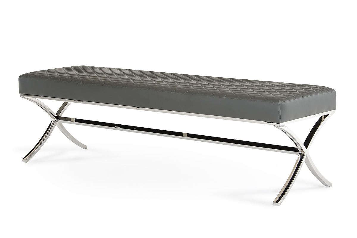 19" Grey Leatherette and Stainless Steel Bench