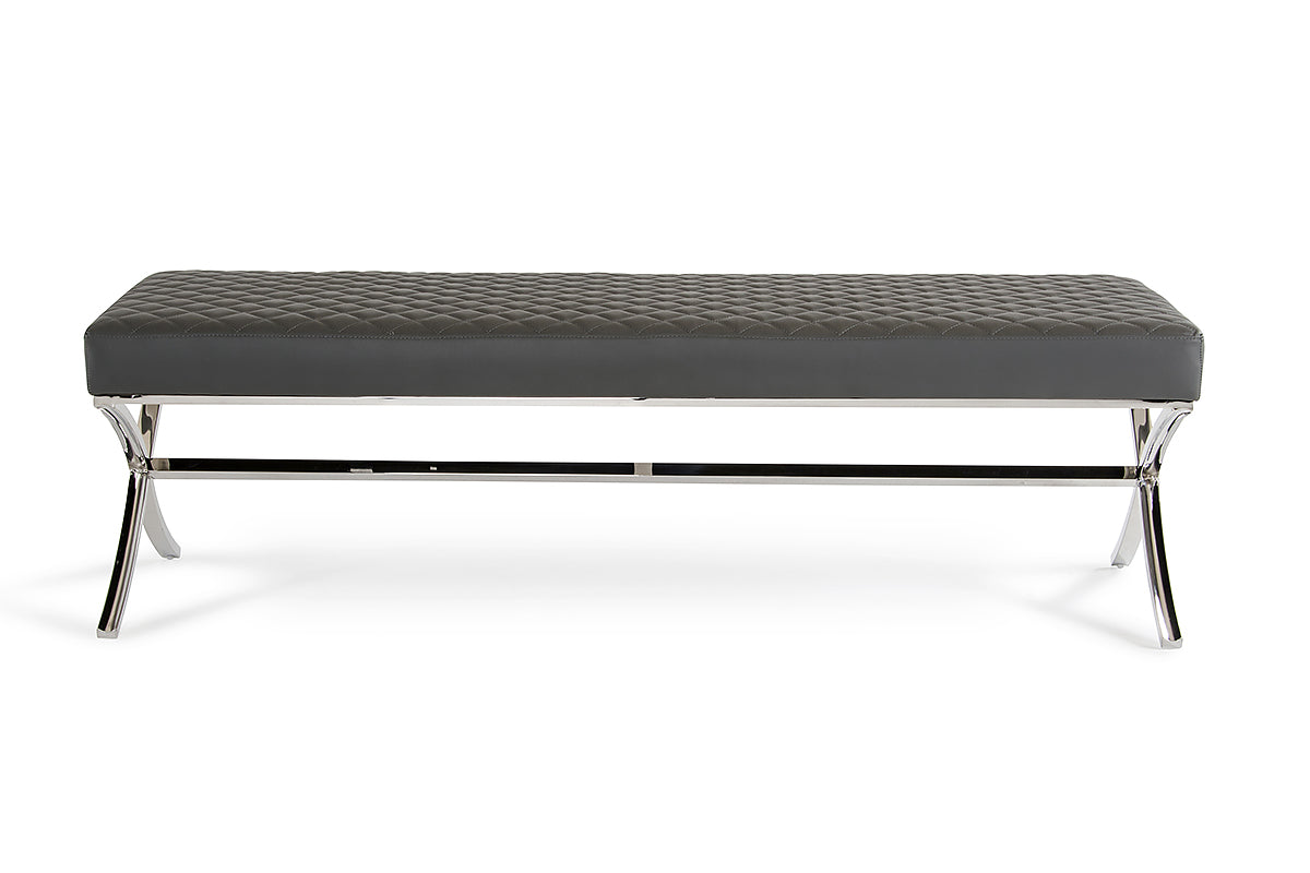19" Grey Leatherette and Stainless Steel Bench