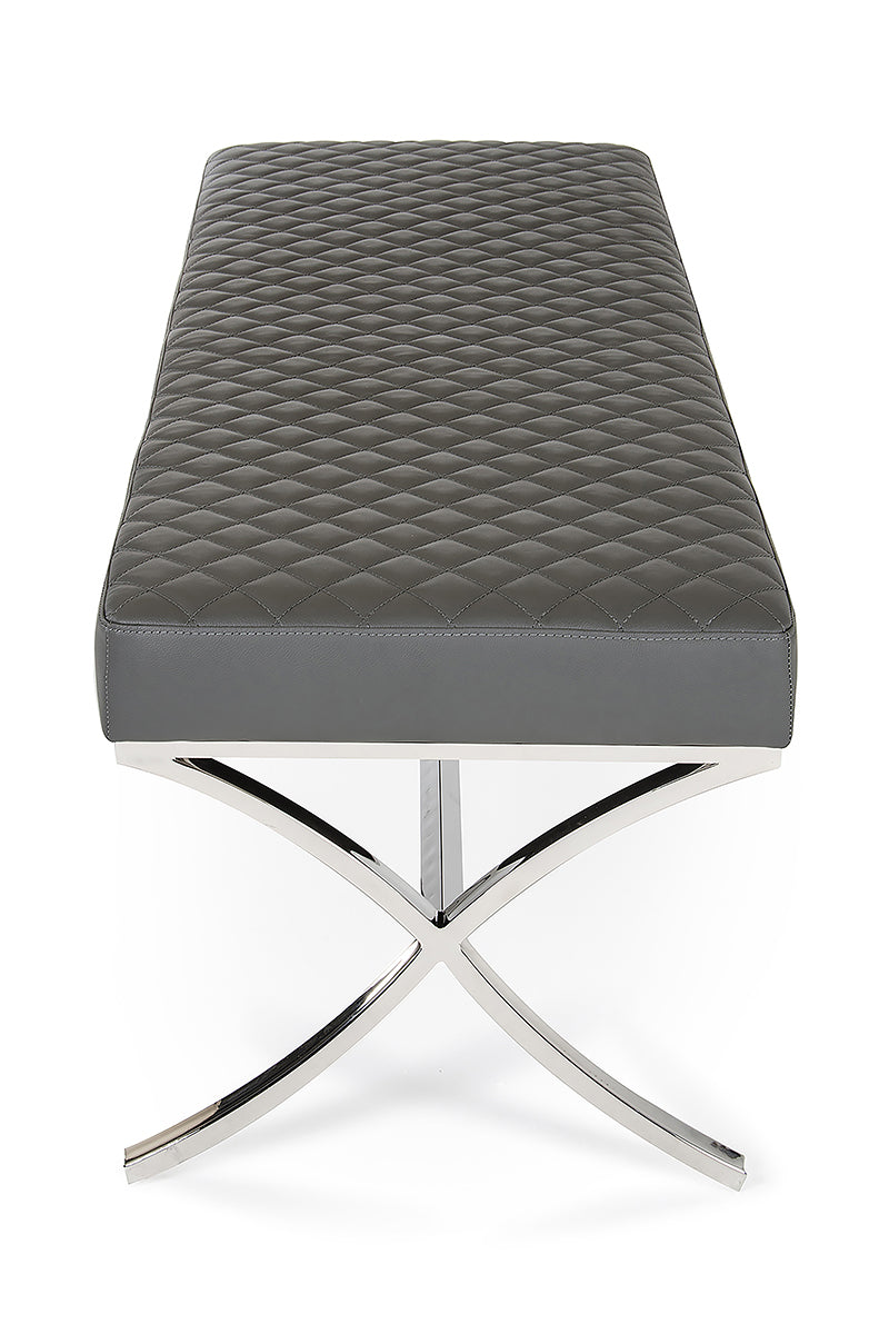 19" Grey Leatherette and Stainless Steel Bench