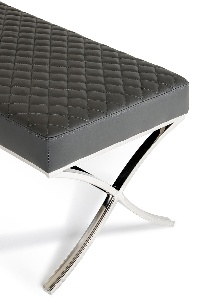 19" Grey Leatherette and Stainless Steel Bench