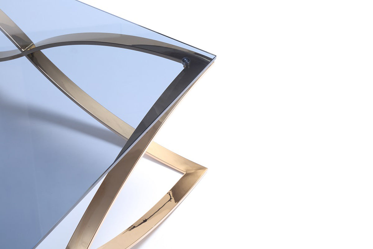 14" Smoked Glass and Rosegold Stainless Steel Coffee Table