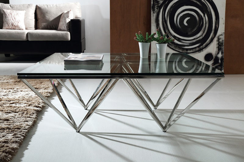 15" Glass and Stainless Coffee Table